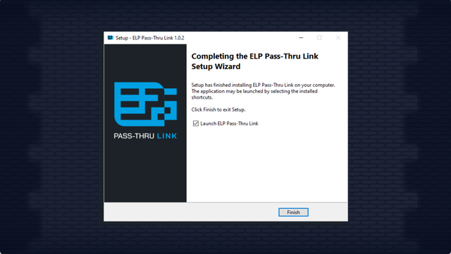 ELP Pass-Thru Link setup wizard showing installation complete